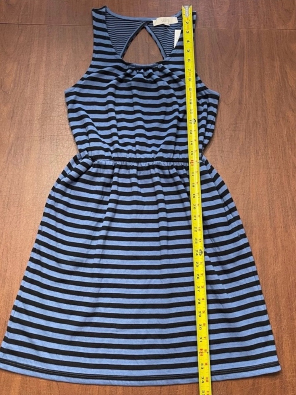 LOFT NWT Black Strip Blue Stretch Knit Sundress Cut-Out Back Tank Style Dress XS - Picture 11 of 12